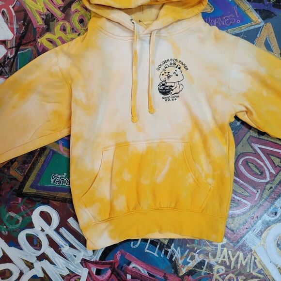 Golden Fox Ramen Tokyo Japan in-house yellow reverse tie-dye hoodie: size small - Picture 2 of 10